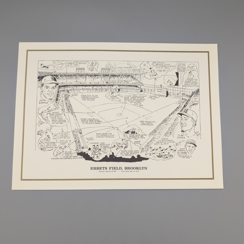 Brooklyn‎ Dodgers Ebbets Field 15x11" Poster Cartoon Lithograph JACKIE ROBINSON